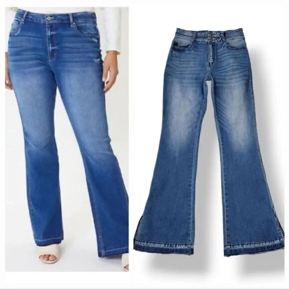 Kancan Curvy Split Released Hem Flare Distressed Denim Size 9/28 - Picture 11 of 11
